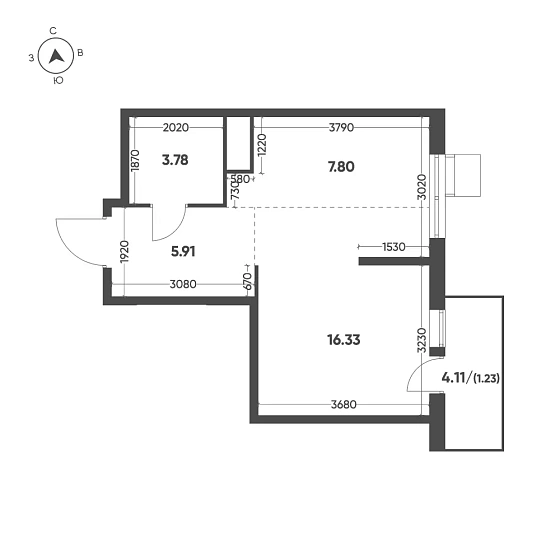 Квартира 1-комн. 35.05 кв. м