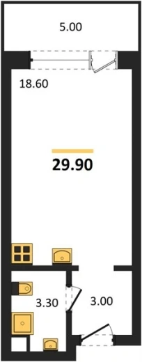 Апартаменты Студия 29.9 кв. м