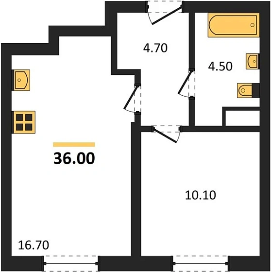 Квартира 1-комн. 36 кв. м