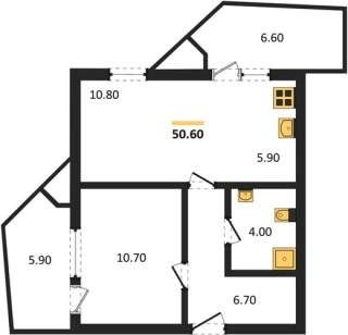 Квартира 1-комн. 50.6 кв. м