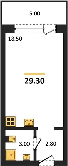 Апартаменты Студия 29.3 кв. м