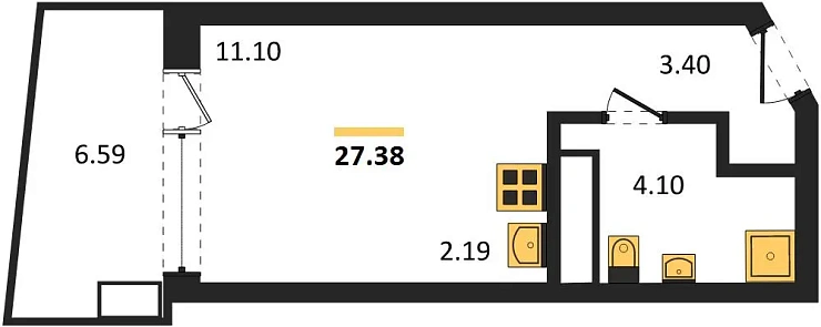Апартаменты Студия 27.38 кв. м