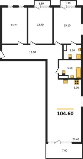 Квартира 3-комн. 104.6 кв. м