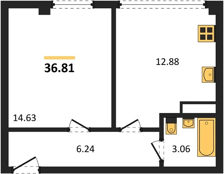 Квартира 1-комн. 36.81 кв. м
