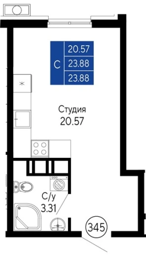 Квартира Студия 23.88 кв. м