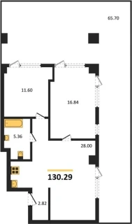 Апартаменты 2-комн. 130.29 кв. м