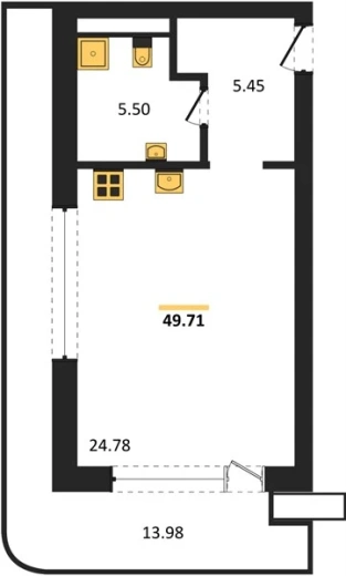 Апартаменты Студия 49.71 кв. м