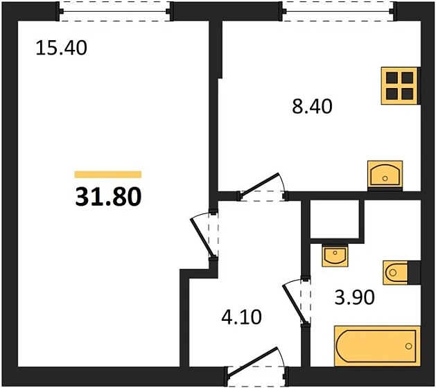 Квартира 1-комн. 31.8 кв. м