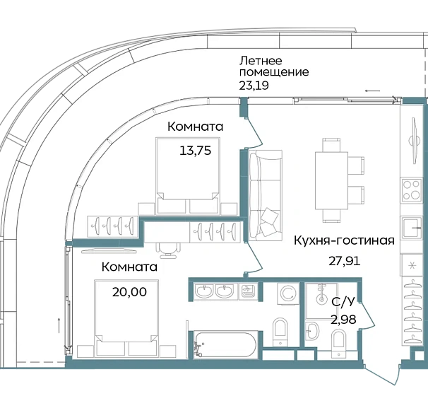 Апартаменты 3-комн. 87.83 кв. м