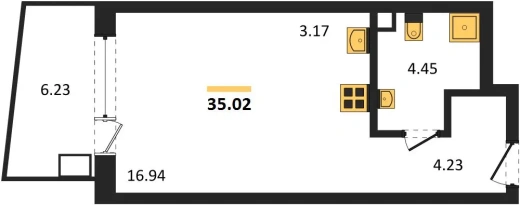 Апартаменты Студия 35.02 кв. м