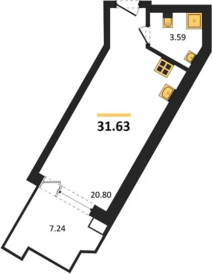Апартаменты Студия 31.63 кв. м