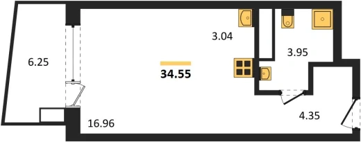 Апартаменты Студия 34.55 кв. м
