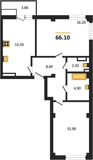Квартира 2-комн. 66.1 кв. м