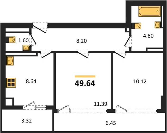 Квартира 2-комн. 49.64 кв. м