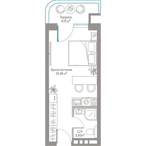Квартира Студия 29.11 кв. м