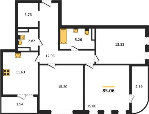 Квартира 3-комн. 85.06 кв. м