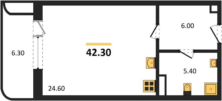 Квартира Студия 42.3 кв. м