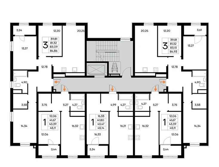 Квартира 1-комн. 45.14 кв. м