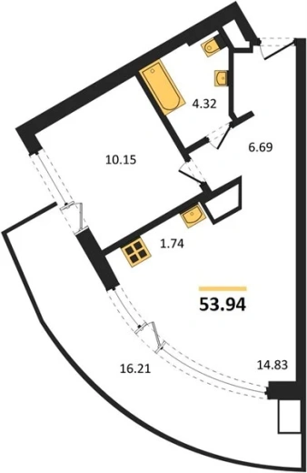 Апартаменты 1-комн. 53.94 кв. м