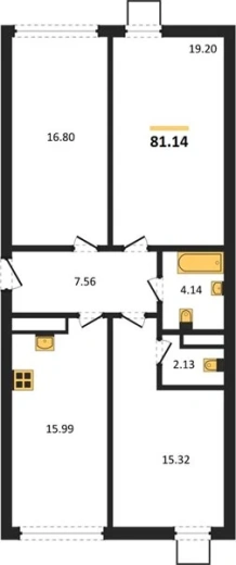 Квартира 3-комн. 81.14 кв. м
