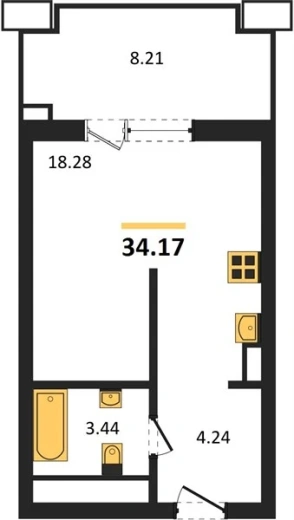 Апартаменты Студия 34.17 кв. м
