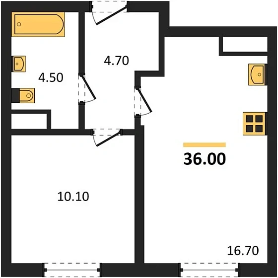 Квартира 1-комн. 36 кв. м