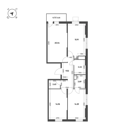 Квартира 3-комн. 87.73 кв. м