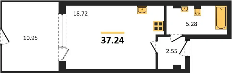 Апартаменты 1-комн. 37.24 кв. м
