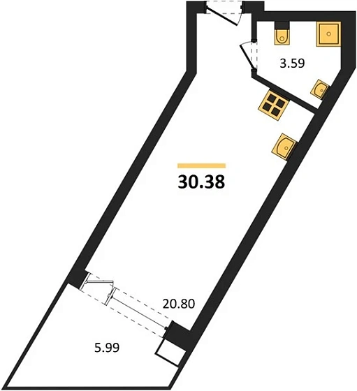 Апартаменты Студия 30.38 кв. м