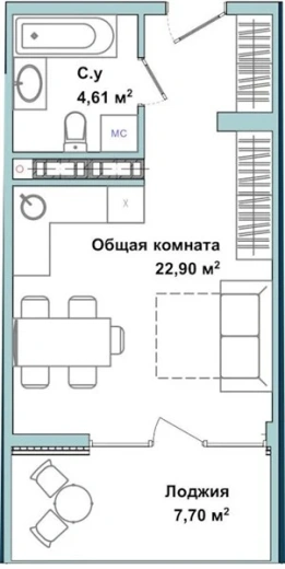Апартаменты Студия 34.5 кв. м