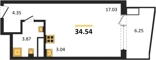 Апартаменты 1-комн. 34.54 кв. м