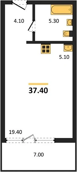 Квартира Студия 37.4 кв. м