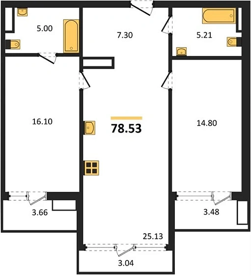 Квартира 2-комн. 78.53 кв. м