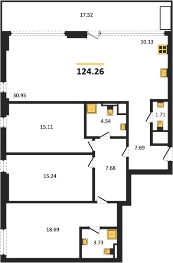 Квартира 4-комн. 124.26 кв. м