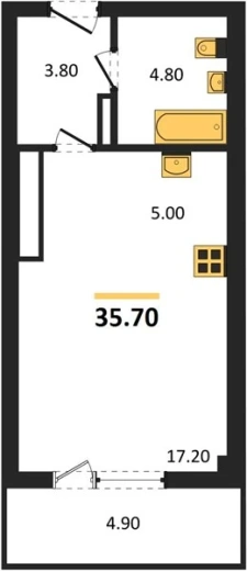 Квартира Студия 35.7 кв. м