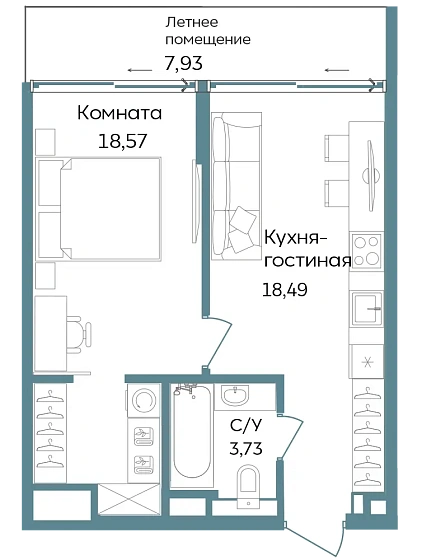 Объект недвижимости 48.72 кв. м