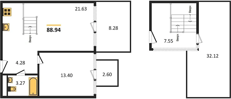 Апартаменты 1-комн. 88.94 кв. м