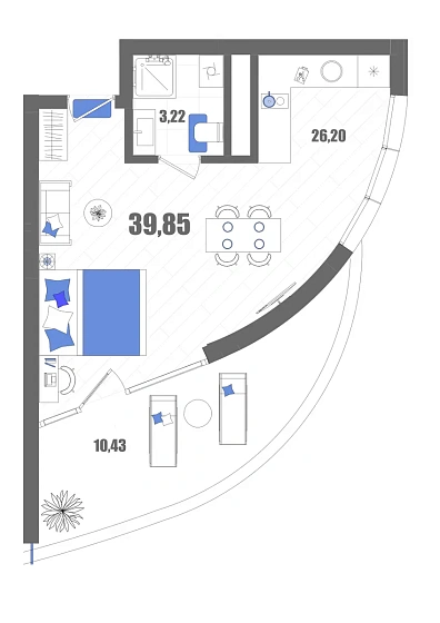 Апартаменты Студия 39.85 кв. м
