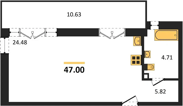 Квартира 1-комн. 47 кв. м
