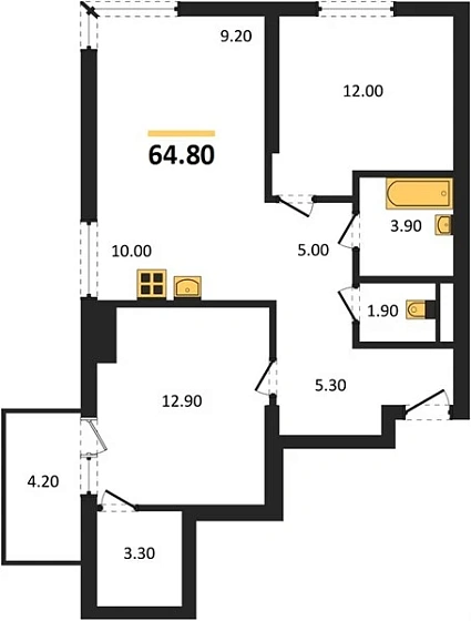 Квартира 2-комн. 64.8 кв. м