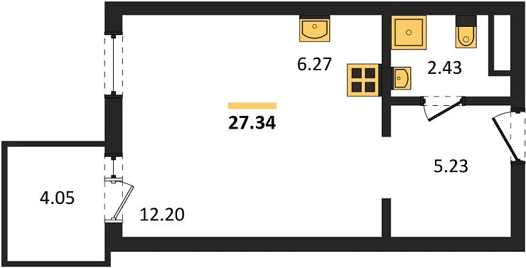 Квартира Студия 27.34 кв. м
