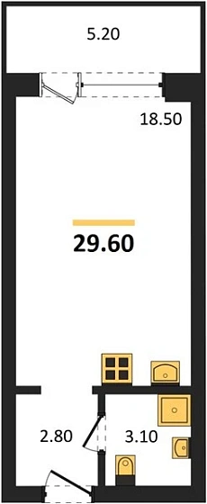 Апартаменты Студия 29.6 кв. м