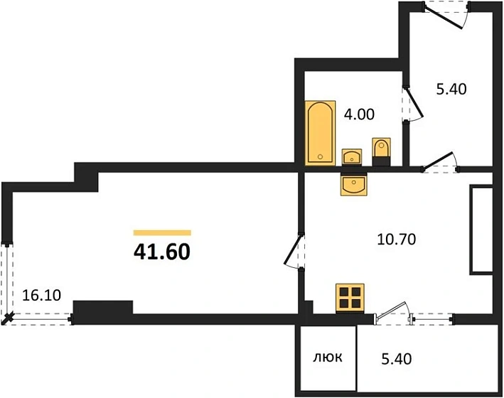 Квартира Студия 41.6 кв. м