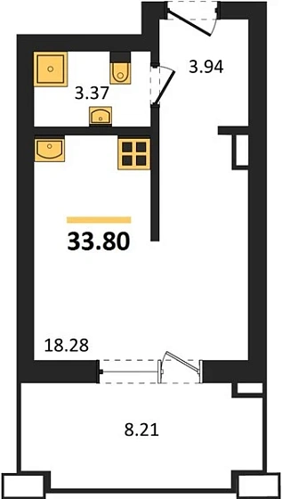 Апартаменты Студия 33.8 кв. м