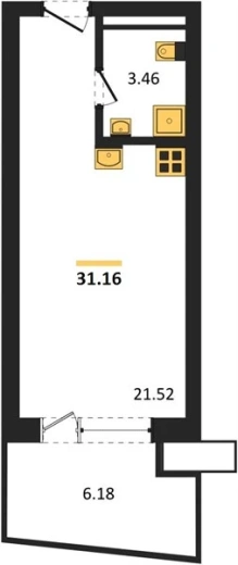 Апартаменты Студия 31.16 кв. м