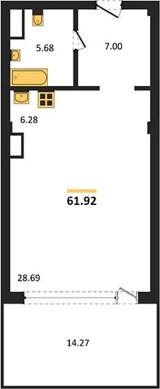 Апартаменты Студия 61.92 кв. м