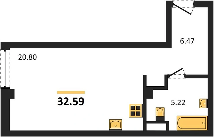 Квартира Студия 32.59 кв. м