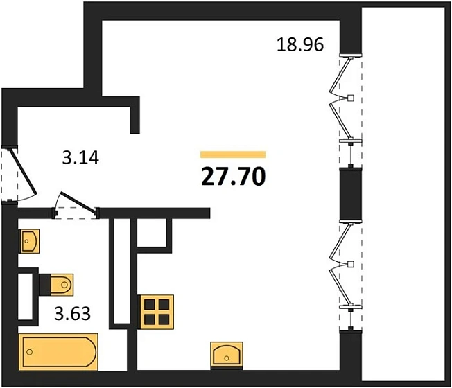 Квартира Студия 27.7 кв. м