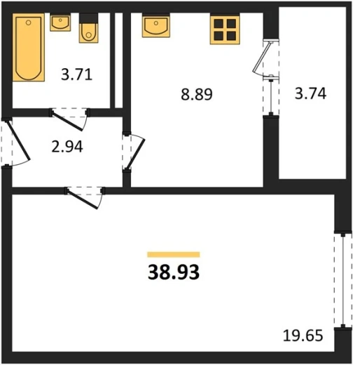 Квартира 1-комн. 38.93 кв. м