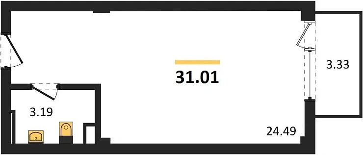 Квартира 1-комн. 31.01 кв. м